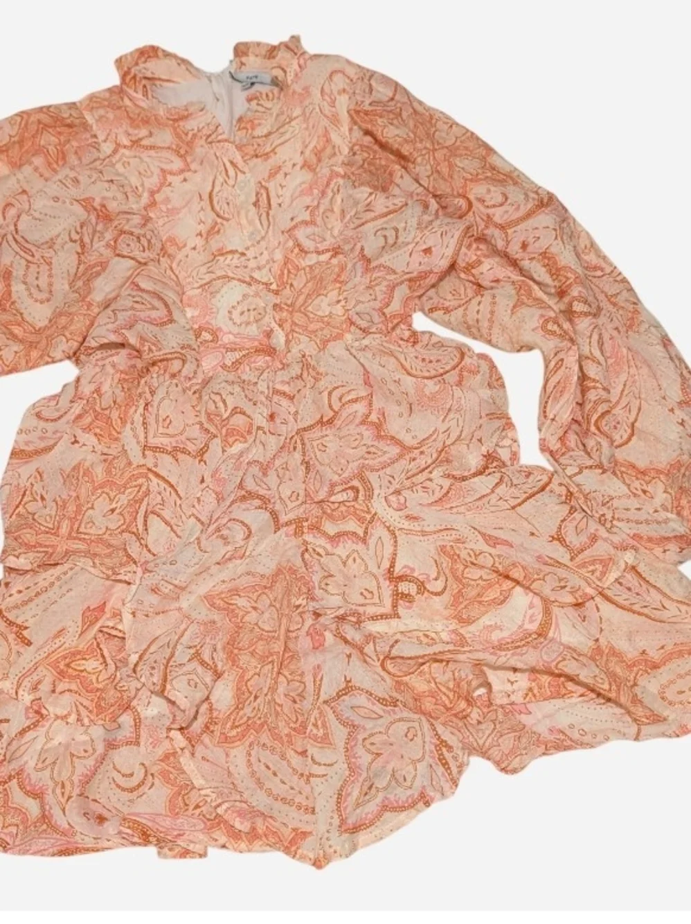 Pre-owned Fate Coral Paisley Ruffle Mini Dress - Picture 2 of 10